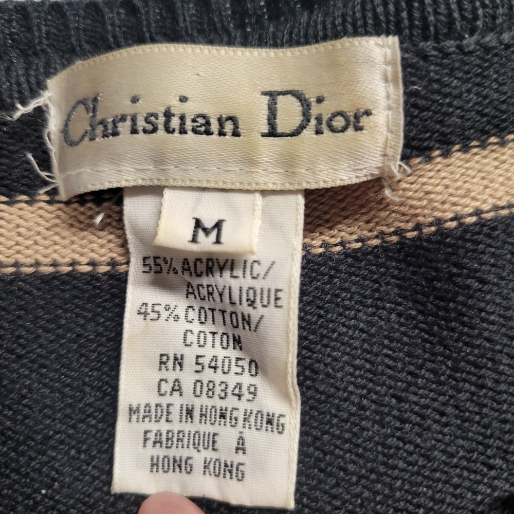 Christian Dior Size Medium Sweater Striped Black Tan Long Sleeved Cotton Blend - Picture 7 of 11